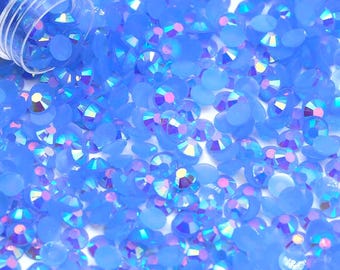 Light Sapphire AB Jelly Flatback Resin Rhinestones - 2mm 3mm 4mm 5mm 6mm for Craft, Nail Art & Tumbler Supplies