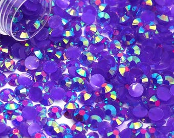 Grape Purple AB Jelly Flatback Resin Rhinestones - 2mm 3mm 4mm 5mm 6mm for Craft, Nail Art & Tumbler Supplies