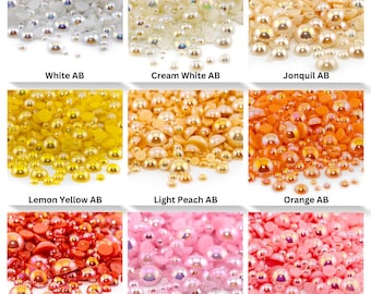 Flatback Pearls AB Colors Mixed Sizes | Faux Pearl Flatback | Pearl Embellishment for Craft, Nail Art, Tumblers