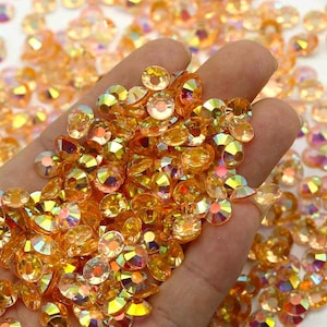 Orange AB Transparent Flatback Resin Rhinestones - 2mm 3mm 4mm 5mm 6mm for Craft, Nail Art & Tumbler Supplies