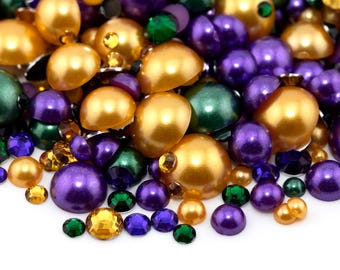 Pearl & Rhinestone Mix #170 "Mardi Gras" | Embellishment Flatback Mix for Craft, Nail Art, Tumbler Supplies | Mixed Sizes 2 - 12MM