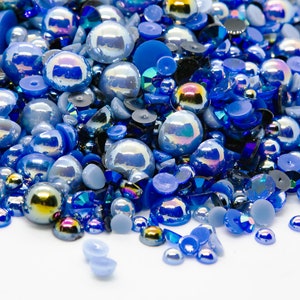 Pearl & Rhinestone Mix #21 &quot;Eclectic Blue&quot; | Embellishment Flatback Mix for Craft, Nail Art, Tumbler Supplies | Mixed Sizes 2 - 12MM