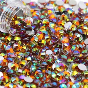 Orange AB Silver Back Flatback Resin Rhinestones - 2mm 3mm 4mm 5mm 6mm for Craft, Nail Art & Tumbler Supplies