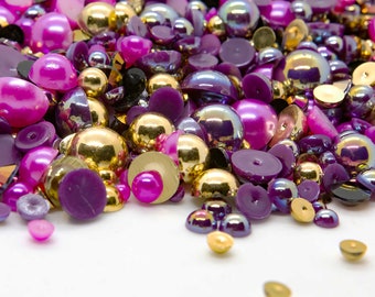 Purple Prose Pearl Rhinestone Mix | Purple Gold Flatback Embellishments for Crafts, Nails, Tumblers (2-12mm)