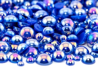 Flatback Pearl Sapphire AB | Sizes 2MM 3MM 4MM 5MM 6MM 8MM 10MM 12MM & Mixed Sizes | Pearl Embellishment for Craft, Nail Art, Tumblers