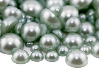 Flatback Pearl Duck Egg Green | Sizes 2MM 3MM 4MM 5MM 6MM 8MM 10MM 12MM & Mixed Sizes | Pearl Embellishment for Craft, Nail Art, Tumblers