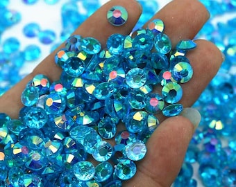 Blue Zircon AB Transparent Flatback Resin Rhinestones - 2mm 3mm 4mm 5mm 6mm for Craft, Nail Art & Tumbler Supplies