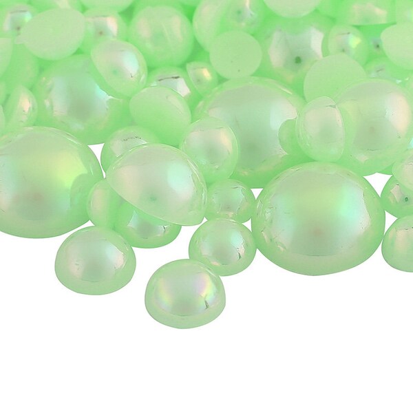 Flatback Pearl Light Peridot AB Mixed Sizes 2-10mm | Faux Pearl Flatback | Scrapbooking Craft and Nail Art Supplies | Popoz Design