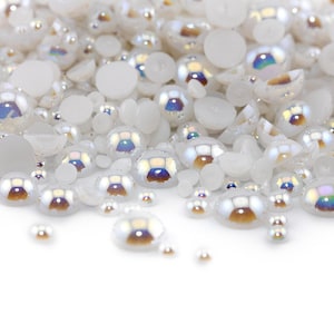 Flatback Pearl White AB | Sizes 2MM 3MM 4MM 5MM 6MM 8MM 10MM 12MM & Mixed Sizes | Pearl Embellishment for Craft, Nail Art, Tumblers