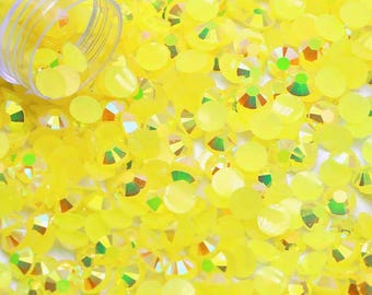 Lemon Yellow AB Jelly Flatback Resin Rhinestones - 2mm 3mm 4mm 5mm 6mm for Craft, Nail Art & Tumbler Supplies