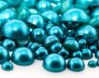 Flatback Pearl Peacock Teal | Sizes 2MM 3MM 4MM 5MM 6MM 8MM 10MM 12MM & Mixed Sizes | Pearl Embellishment for Craft, Nail Art, Tumblers