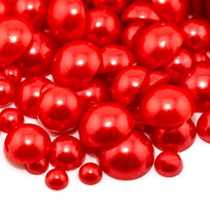 Flatback Pearl Cola Red | Sizes 2MM 3MM 4MM 5MM 6MM 8MM 10MM 12MM & Mixed Sizes | Pearl Embellishment for Craft, Nail Art, Tumblers