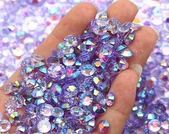 Violet AB Transparent Flatback Resin Rhinestones - 2mm 3mm 4mm 5mm 6mm for Craft, Nail Art & Tumbler Supplies