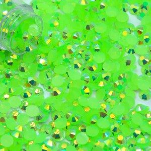 Green AB Jelly Flatback Resin Rhinestones - 2mm 3mm 4mm 5mm 6mm for Craft, Nail Art & Tumbler Supplies