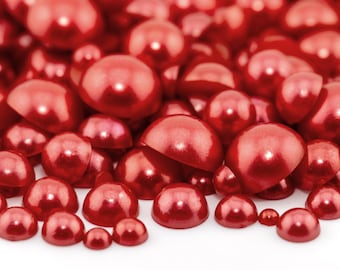 Flatback Pearl Tomato Red | Sizes 2MM 3MM 4MM 5MM 6MM 8MM 10MM 12MM & Mixed Sizes | Pearl Embellishment for Craft, Nail Art, Tumblers