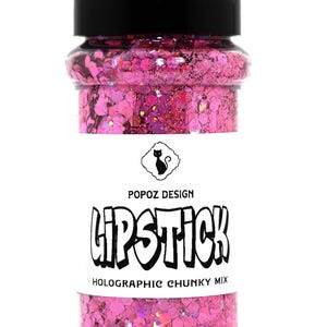 Holographic Chunky Glitter Mix &quot;Lipstick&quot; - 2oz. Shaker Jar - Premium Quality Glitter for Crafting, Nail Art, Tumblers & More!