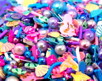 Mermaid Fake Sprinkle Mix, Kawaii Decoden Sprinkle Mix, Polymer Clay Slices, Fake Sprinkles, Resin and Slime Fillers | NOT EDIBLE!