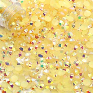 Jonquil AB Jelly Flatback Resin Rhinestones - 2mm 3mm 4mm 5mm 6mm for Craft, Nail Art & Tumbler Supplies