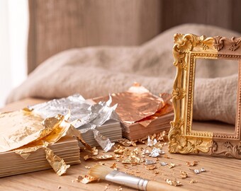Gold / Silver / Copper Metallic Foil Sheets 14x14cm – 100 Sheets – Gilding, Resin, Mixed Media Art