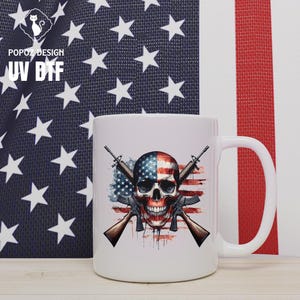Sticker UV DTF USA - Skull & Guns - Sticker imperméable (3,5 x 10 cm)