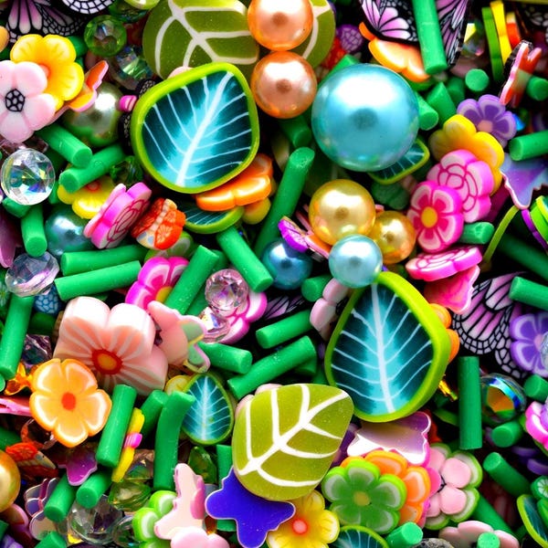Mezcla de confeti artificial de primavera, mezcla de confeti Kawaii Decoden, rodajas de arcilla polimérica, confeti artificial, rellenos para resina y slime / ¡NO COMESTIBLE!