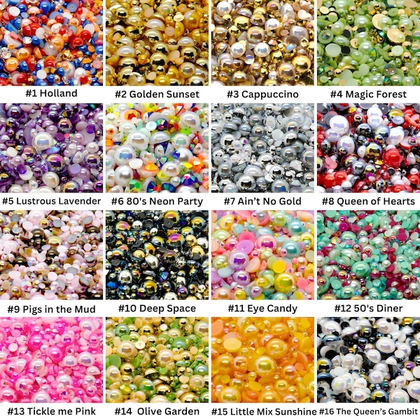 REFILLS #1 - #64: Colorful Flat Back Pearl and Rhinestone Mixes Flatback Faux Pearls Rhinestones, Scrapbooking Craft, Nail Art Supplies