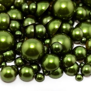 Flatback Pearl Dark Olive Green | Sizes 2MM 3MM 4MM 5MM 6MM 8MM 10MM 12MM & Mixed Sizes | Pearl Embellishment for Craft, Nail Art, Tumblers