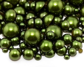 Flatback Pearl Dark Olive Green | Sizes 2MM 3MM 4MM 5MM 6MM 8MM 10MM 12MM & Mixed Sizes | Pearl Embellishment for Craft, Nail Art, Tumblers