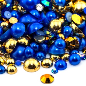 Pearl & Rhinestone Mix #114 &quot;Bodacious Blue&quot; | Embellishment Flatback Mix for Craft, Nail Art, Tumbler Supplies | Mixed Sizes 2 - 12MM
