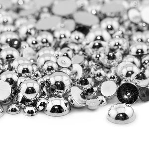 Flatback Pearl Silver | Sizes 2MM 3MM 4MM 5MM 6MM 8MM 10MM 12MM & Mixed Sizes | Pearl Embellishment for Craft, Nail Art, Tumblers