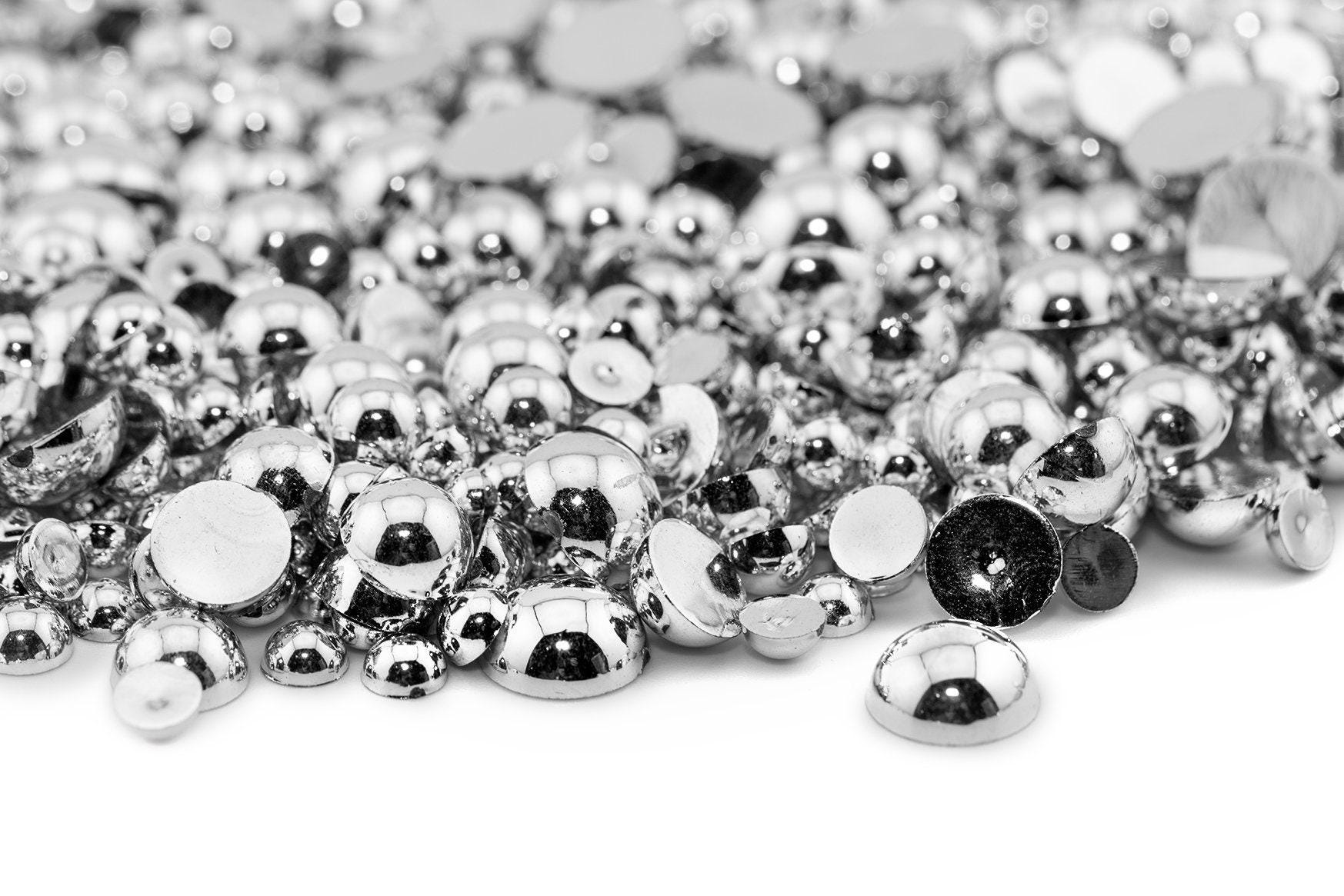 Dos plat argent nacré | Tailles 2 mm 3 mm 4 mm 5 mm 6 mm 8 mm 10 mm 12 mm et tailles variées | Embellissement de perles pour travaux manuels, décoration d'ongles et gobelets