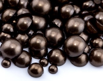 Flatback Pearl Espresso | Sizes 2MM 3MM 4MM 5MM 6MM 8MM 10MM 12MM & Mixed Sizes | Pearl Embellishment for Craft, Nail Art, Tumblers