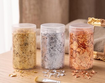 Metallic Foil Flakes 10g – Gold / Silver / Copper – Glitter Flakes for Resin, Nail Art & Crafts