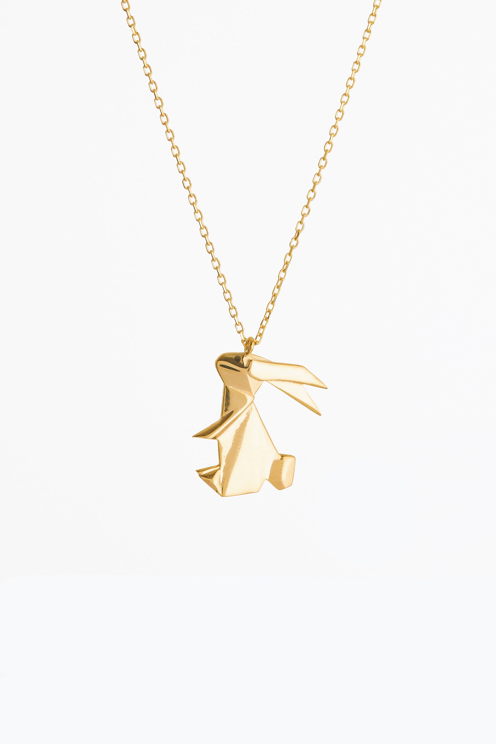 14k Solid Gold Rabbit Shaped Necklace, 2 Cm Golden Bunny Charm, Animal ...