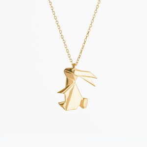 14k Solid Gold Rabbit Shaped Necklace, 2 cm Golden Bunny Charm, Animal Figure, Accessible Elegance, Quiet Luxury, Chic Present for her