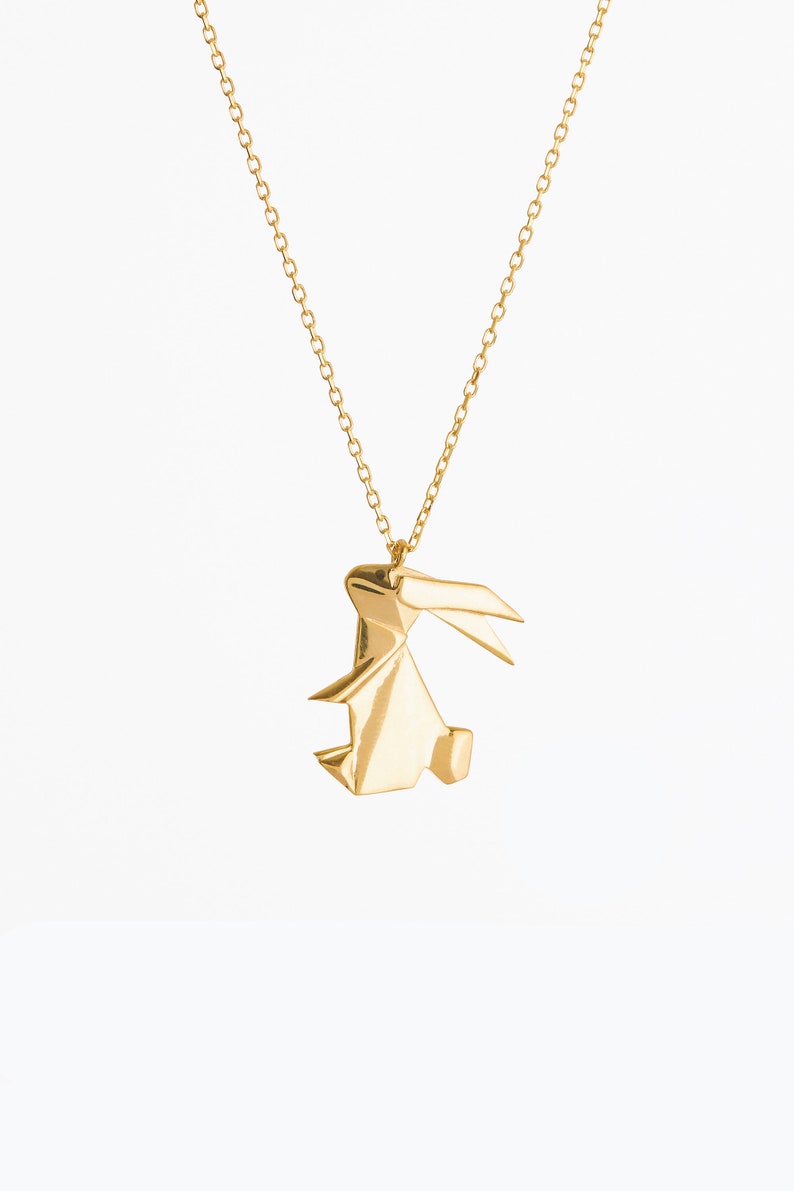 14k Solid Gold Rabbit Shaped Necklace, 2 Cm Golden Bunny Charm, Animal ...