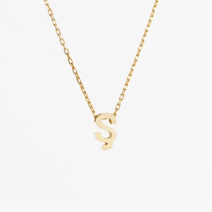 Collar de personaje de oro macizo de 14 k, collar de encanto de letra personalizado, collar inicial personalizado, regalos para él / ella, joyería de figura de letra