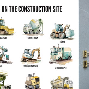 Construction site poster, children's room poster, all construction site vehicles such as excavator, crane, in A2 as digital download