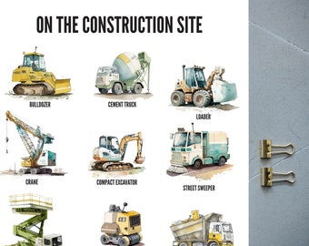 Construction site poster, children's room poster, all construction site vehicles such as excavator, crane, in A2 as digital download