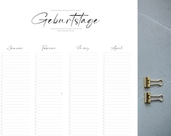 Birthday calendar with magnetic poster strip as a perpetual annual planner for birthdays in DIN A1 half format (29.7 x 84.1 cm).