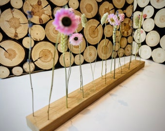 Bar à fleurs « Blossom Friends » en chêne massif avec fleurs séchées, décoration de table élégante en bois de chêne pour fleurs séchées, couronne de fleurs