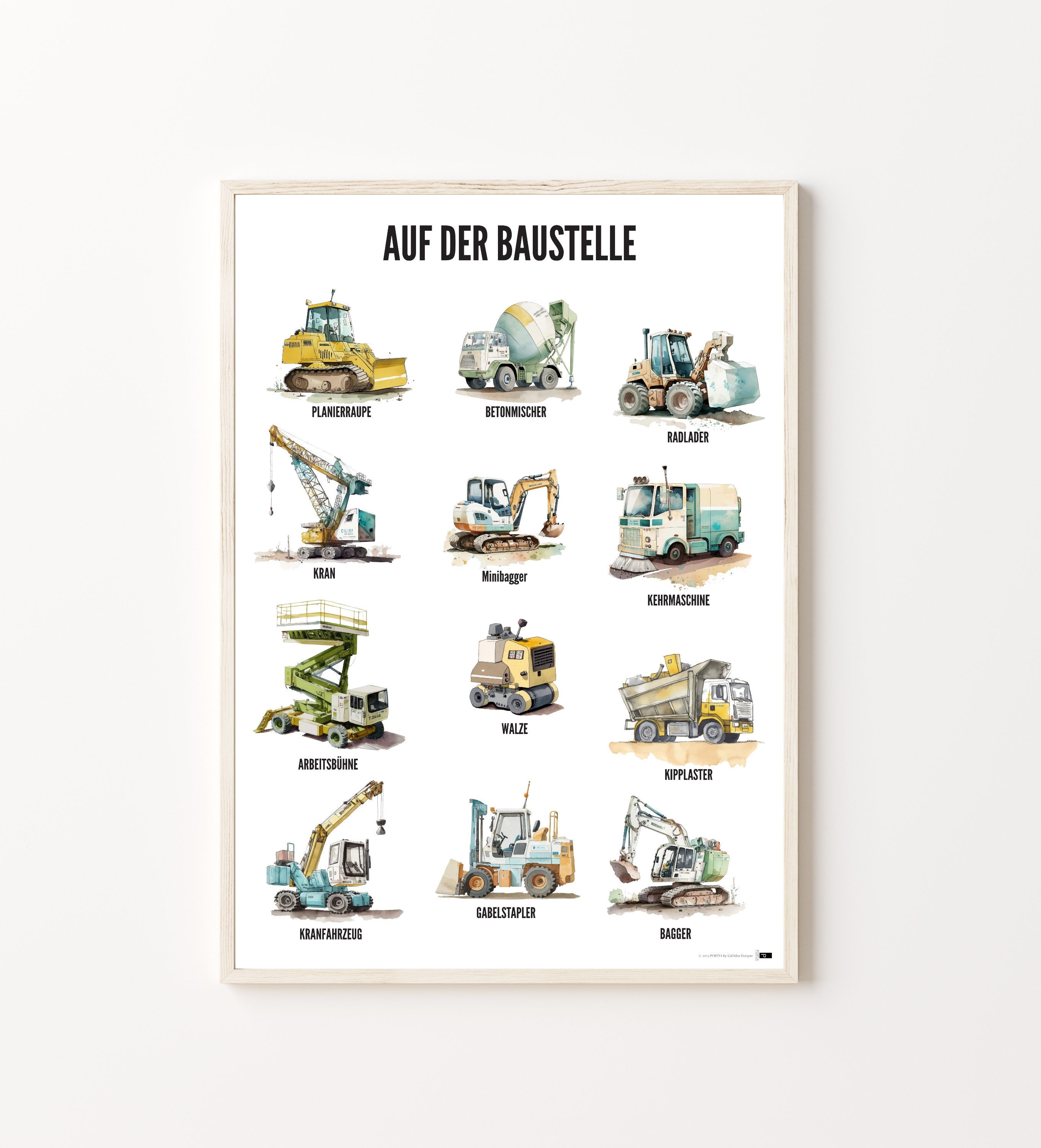 Lineo Baustellen-Poster Fürs Kinderzimmer – 82x42 Cm, Wandbild Mit Baufahrzeugen