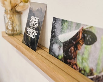 Oak strip for photos and pictures, ideal for postcards with double groove, picture ledge made of natural oak wood, photo ledge as a shelf