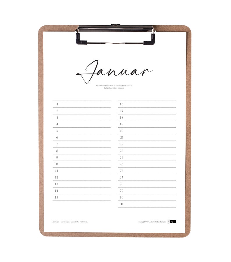 12-month calendar with clipboard in DIN A4 format, a perpetual calendar with individual months, birthdays, and family planner. image 1