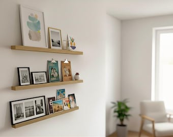 Picture ledge - photo ledge made of natural oak wood, various formats Wall board for pictures