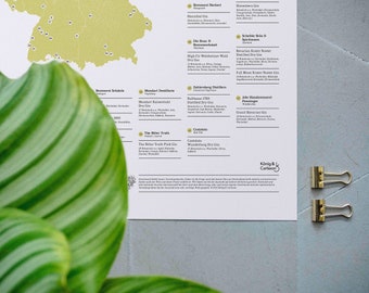The 56 best gin distilleries and distilleries from Germany, a gin map of award-winning German gins as a poster.