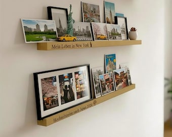 Custom engraving and personalized picture rail - photo rail made of natural oak wood, various formats, wall shelf for pictures