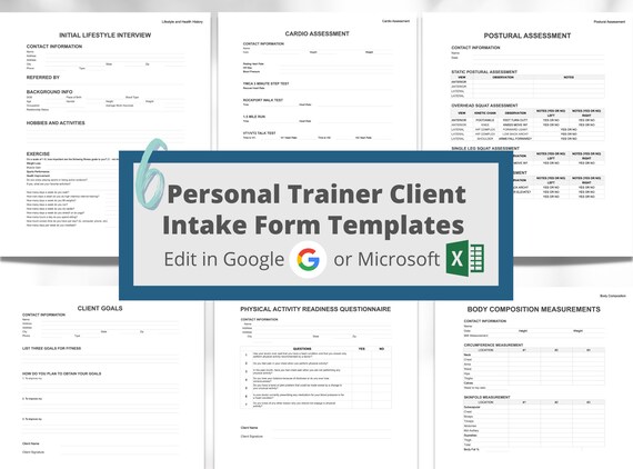 Personal Trainer Client Intake Form Templates Fitness Client - Etsy