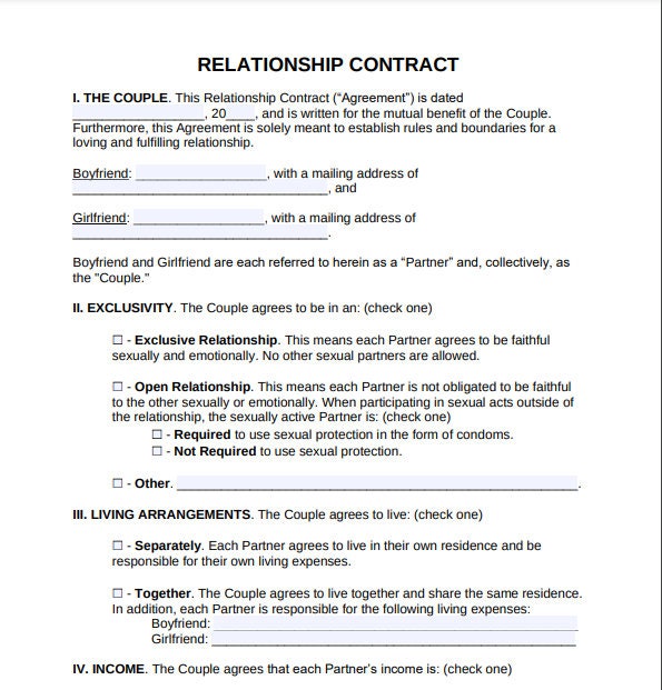 Relationship Contract Template Etsy
