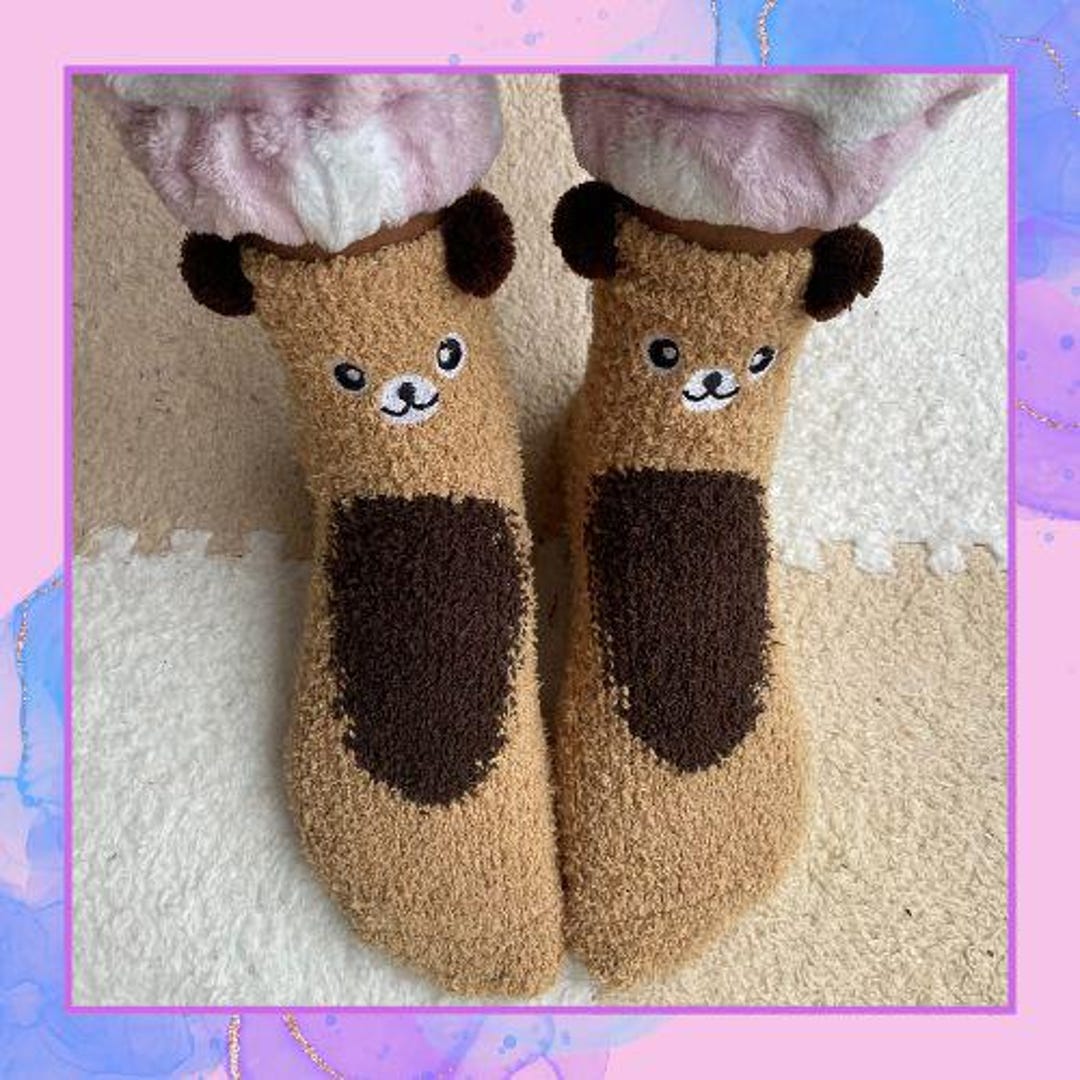 Teddy Bear Fuzzy Socks | Valentine's Day Gift | Cute Teddy Shaped Fuzzy